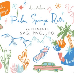 Retro Palm Springs SVG | Vintage Desert Mid Century Modern Clip Art | Printable California Desert Vacation