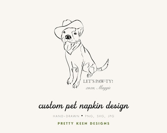 Custom Dog Design | Hand-Drawn Wedding Party Merch | Cat Napkin Art | Digital, totally Custom Illustration