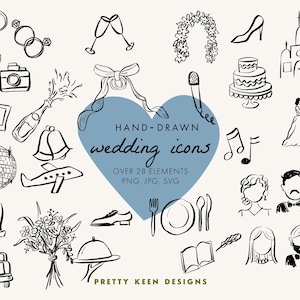 Hand-Drawn Wedding Icons: Brush Pen Illustrations SVG, JPG, PNG (Digital Download)