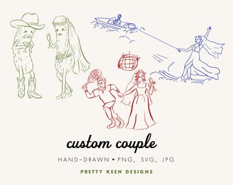 Custom Hand-drawn Couple Illustration: Whimsical Wedding, Party Icon (Digital Download, JPG, SVG, PNG Files)