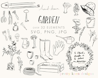 Imágenes prediseñadas de jardinería dibujadas a mano: Primavera SVG, PNG, JPG (Descarga digital)