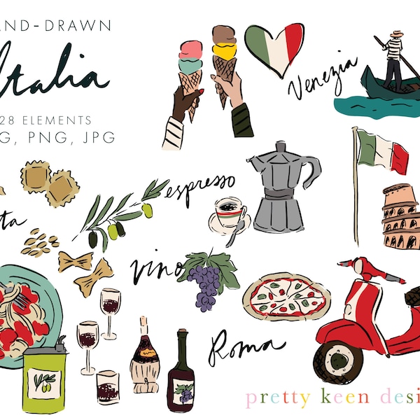 Italy Clipart SVG | Italian Vacation Digital Scrapbooking | Travel Clipart | Italian Sticker Printable