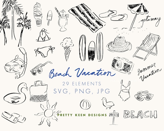 Beach Bach Bash Clipart SVG | Tropical Hand-Drawn Island Doodle | Summer Vacation Getaway Printable Sticker | PNG SVG jpg