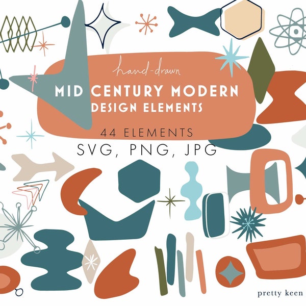 Mid Century SVG Modern Design Elements | Atomic Shapes Clip Art | 1950s Retro Printable Sticker