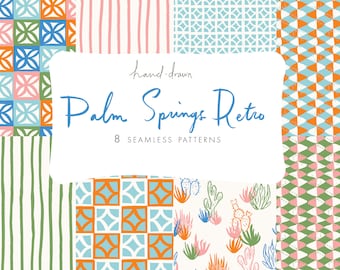 Retro Palm Springs Vacation Seamless Patterns | Vintage Mid Century Modern California Desert Digital Paper | Printable Scrapbooking Paper