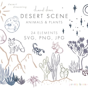 Scène du désert dessinée à la main SVG | Clipart Southwest Vibes Boho désert | Sticker imprimable