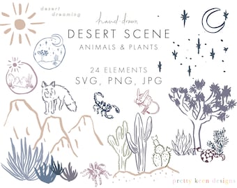 Hand Drawn Desert Scene SVG | Southwest Vibes Boho Desert Clip Art | Printable Sticker