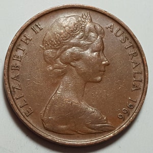 Australia 1966 - 2 Cents Bronze Coin - Q. Elizabeth II - Frill-necked lizard - KM# 63, Schön# 50