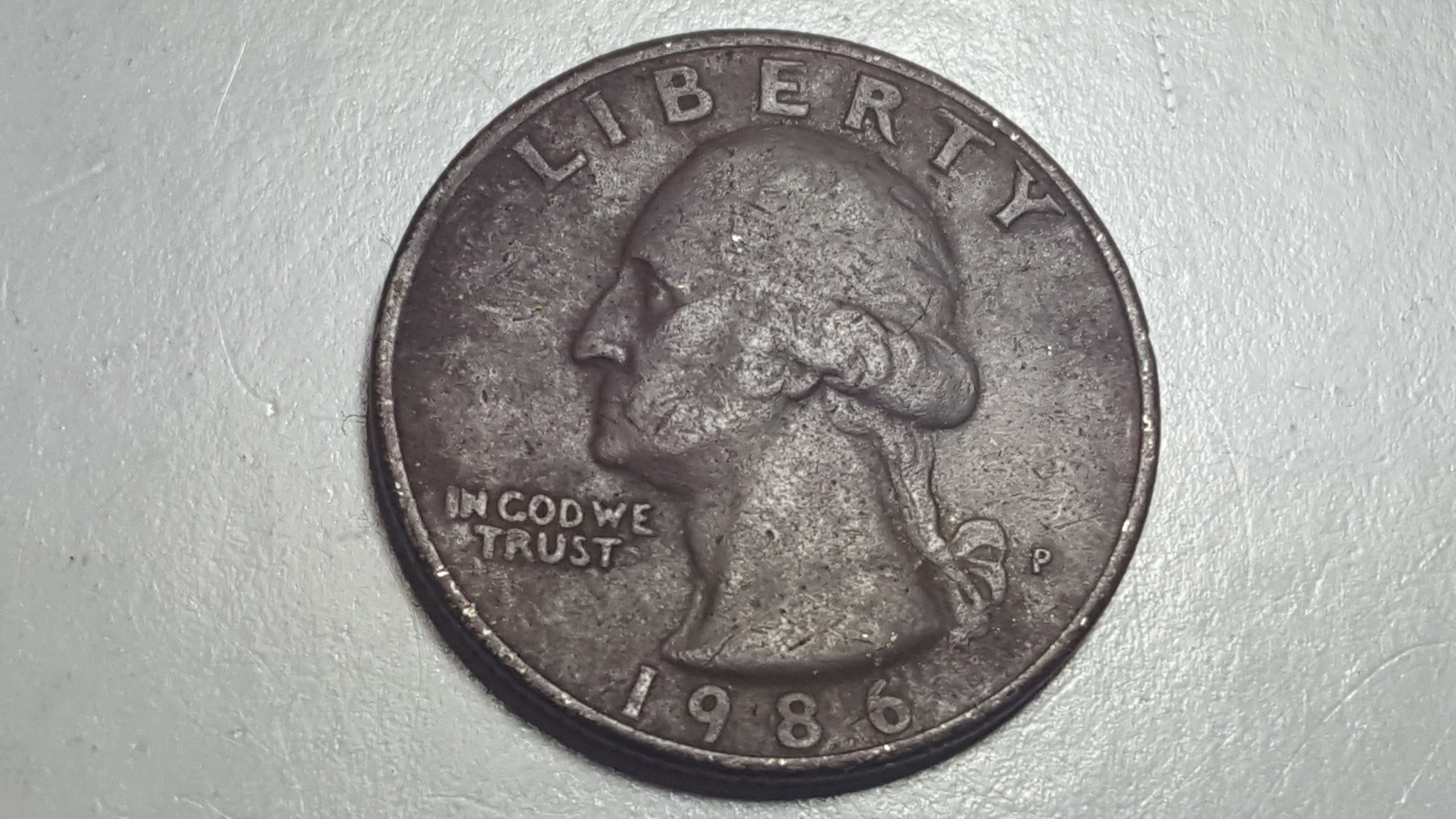 1986 P Washington Quarters Solid Missing Clad Layer Obverse and