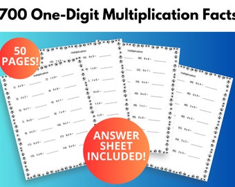 700 One-Digit/Single-Digit Multiplication Facts w/ Answer Key, 50 Pgs.