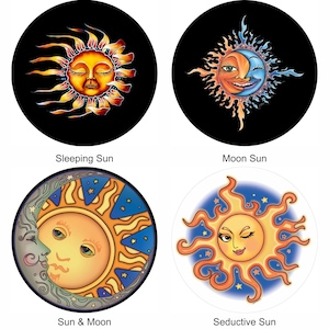 Unique Sun Face Spare Tire Covers. Made to fit all tire sizes including centered Backup camera. Fits any Jeep, Trailer, RV, SUV or Truck