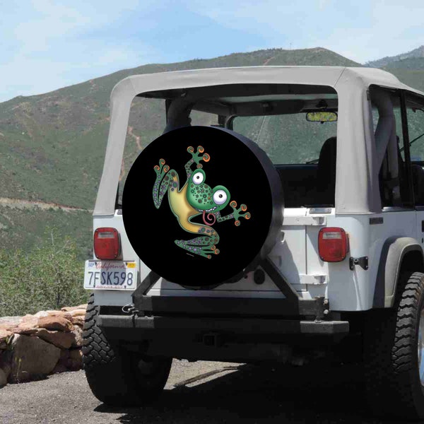 Flippin' Frog Funny Spare Tire Cover  ~ ALL Sizes available in menu~ Camera opening option in Menu ~ Heavy Duty Tire Protector