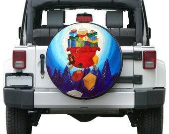 Santa Sleigh Christmas Holiday Spare Tire Cover  ~ ALL Sizes available in menu~ Camera opening option in Menu ~ Heavy Duty Tire Protector