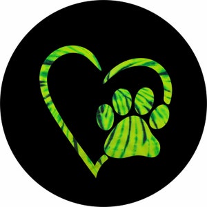 Dog Paw Spare Tire Cover Love your Pet Wheel Cover with Heart & Paw Print for Custom Tire Cover Any size spare tire Green