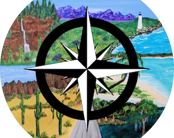 Tire Cover Compass Wheel Cover Camper Tire Protector for Jeep Tire Back-up Camera hole or RV Camper Travel Across America Designs