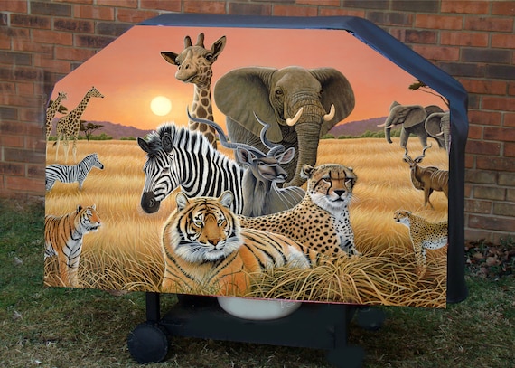 Kettle African Lioness with Cubs BBQ Grill cover custom fit for your Grill or Smoker and provides all weather protection