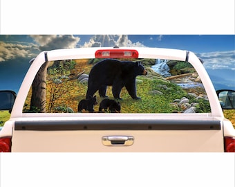 Mural para ventana trasera de la familia de osos negros, calcomanía para camioneta o caravana