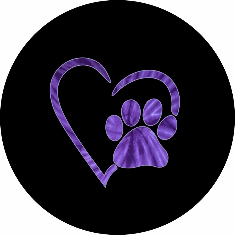 Dog Paw Spare Tire Cover Love your Pet Wheel Cover with Heart & Paw Print for Custom Tire Cover Any size spare tire Purple