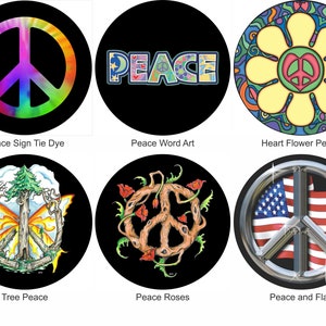 Peace Sign Tie Dye Flower Flag Spare Tire Cover  ~ ALL Sizes available in menu~ Camera opening option in Menu ~ Heavy Duty Tire Protector