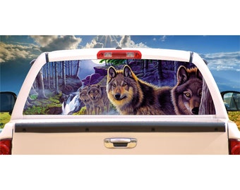 Wolf Pack Rear Window Mural, Mystical Moonlight, Truck RV Camper Decal