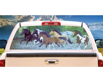 Wild Horses Rear Window Decal, Truck Camper RV Mural