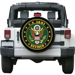 United States Army Retired Spare Tire Cover  ~ ALL Sizes available in menu~ Camera opening option in Menu ~ Heavy Duty Tire Protector