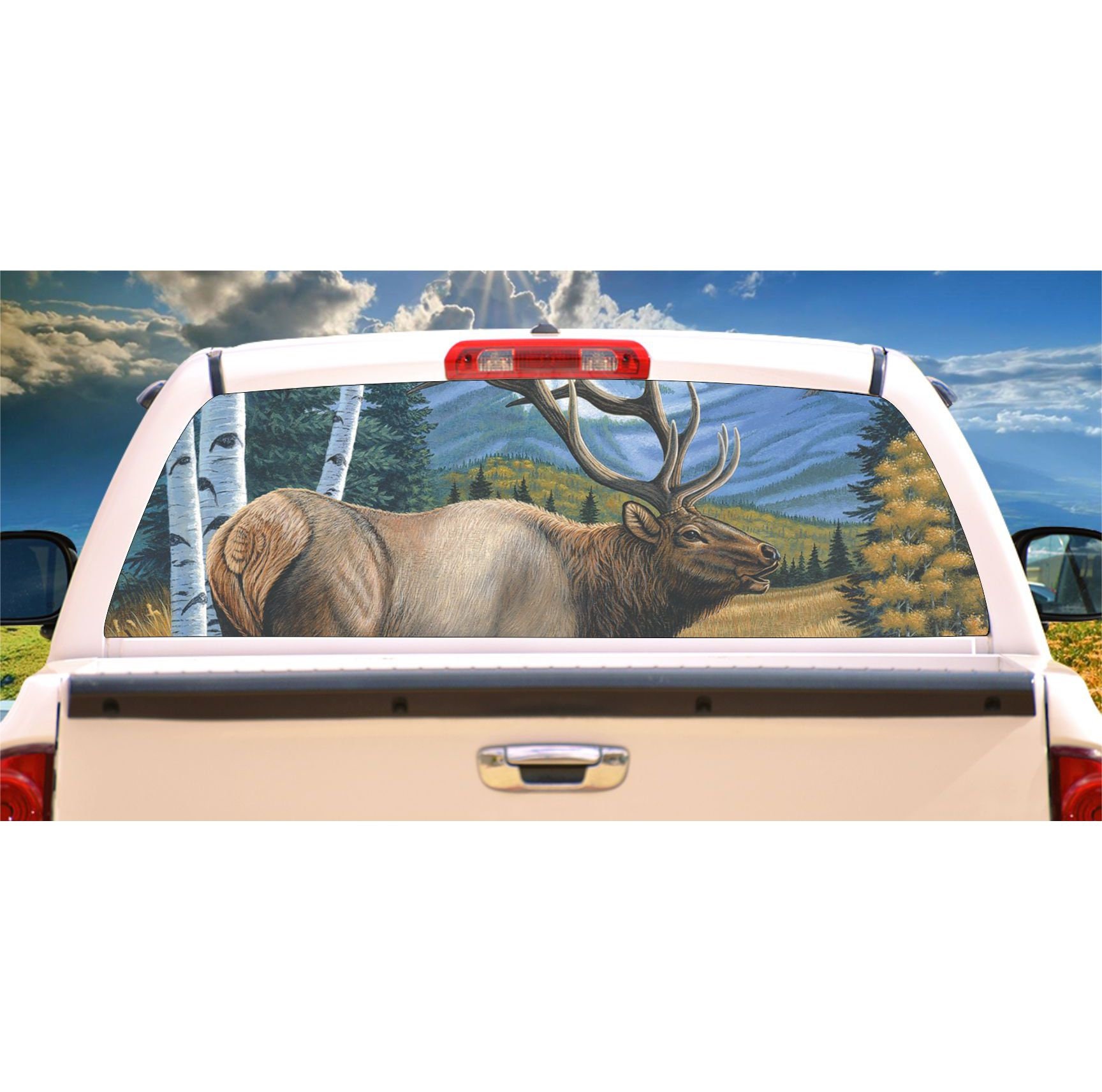 Elk Caretaker Rear Window Mural, Decal, or Tint for rear window in Truck, RV, Camper, etc