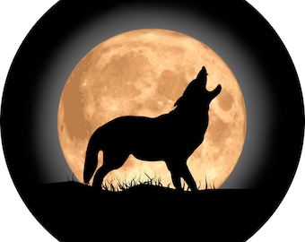 Wolf Howling at Moon Spare Tire Cover, UV Resistant Ink