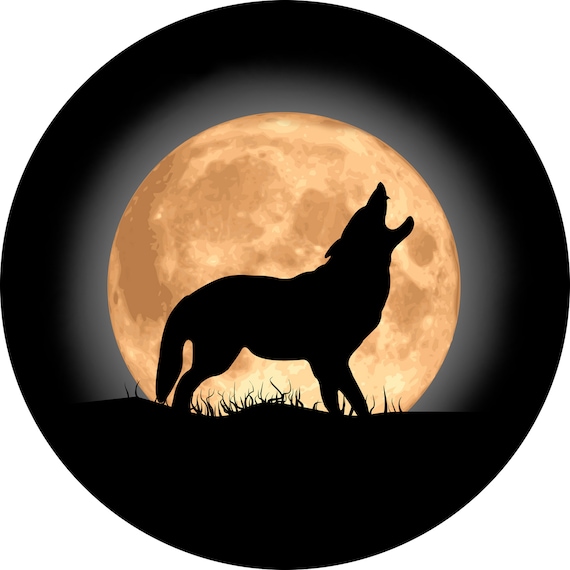Wolf Howling at Moon Spare Tire Cover, UV Resistant Ink