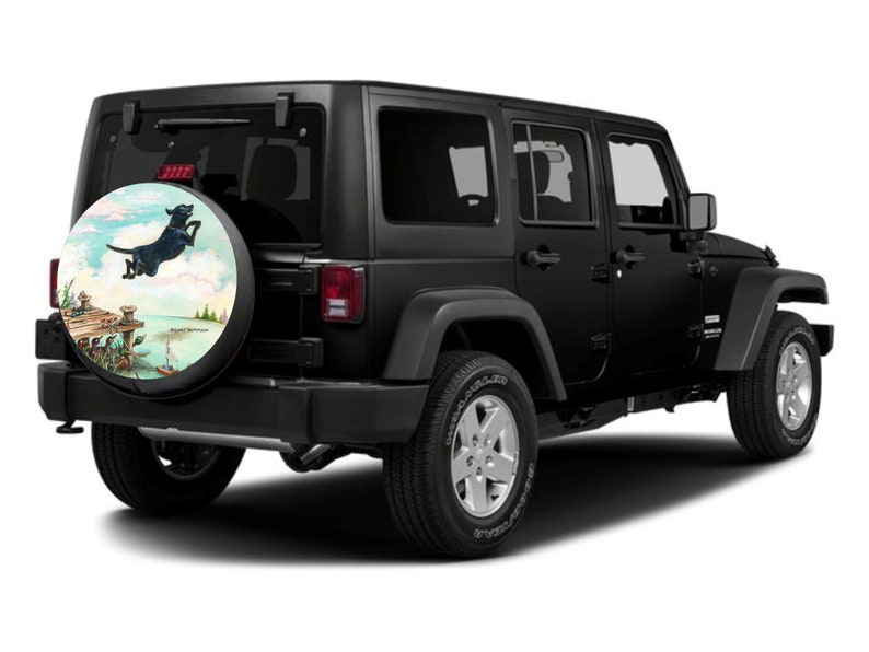 Dog Cartoon Spare Tire Cover Custom made to your exact tire size Option for backup camera opening in menu image 10