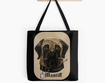 Mastiff with Paintbrush and Palette: English Mastiff, dog lover present, Mastiff Christmas gift, dog supply tote, good boy bag, Tote Bag RB