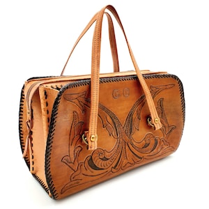 Vintage 60&#39;s-70&#39;s Hand Tooled Leather Handbag Western Purse