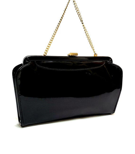 Vintage 60's Garay Black Patent Leather Clutch Or… - image 9