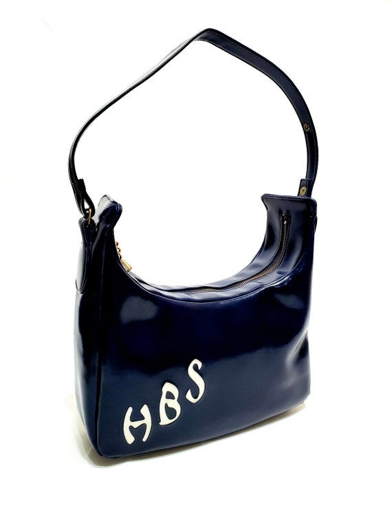 Vintage 60's-70's Shoulder Bag In Blue Vinyl With… - image 1