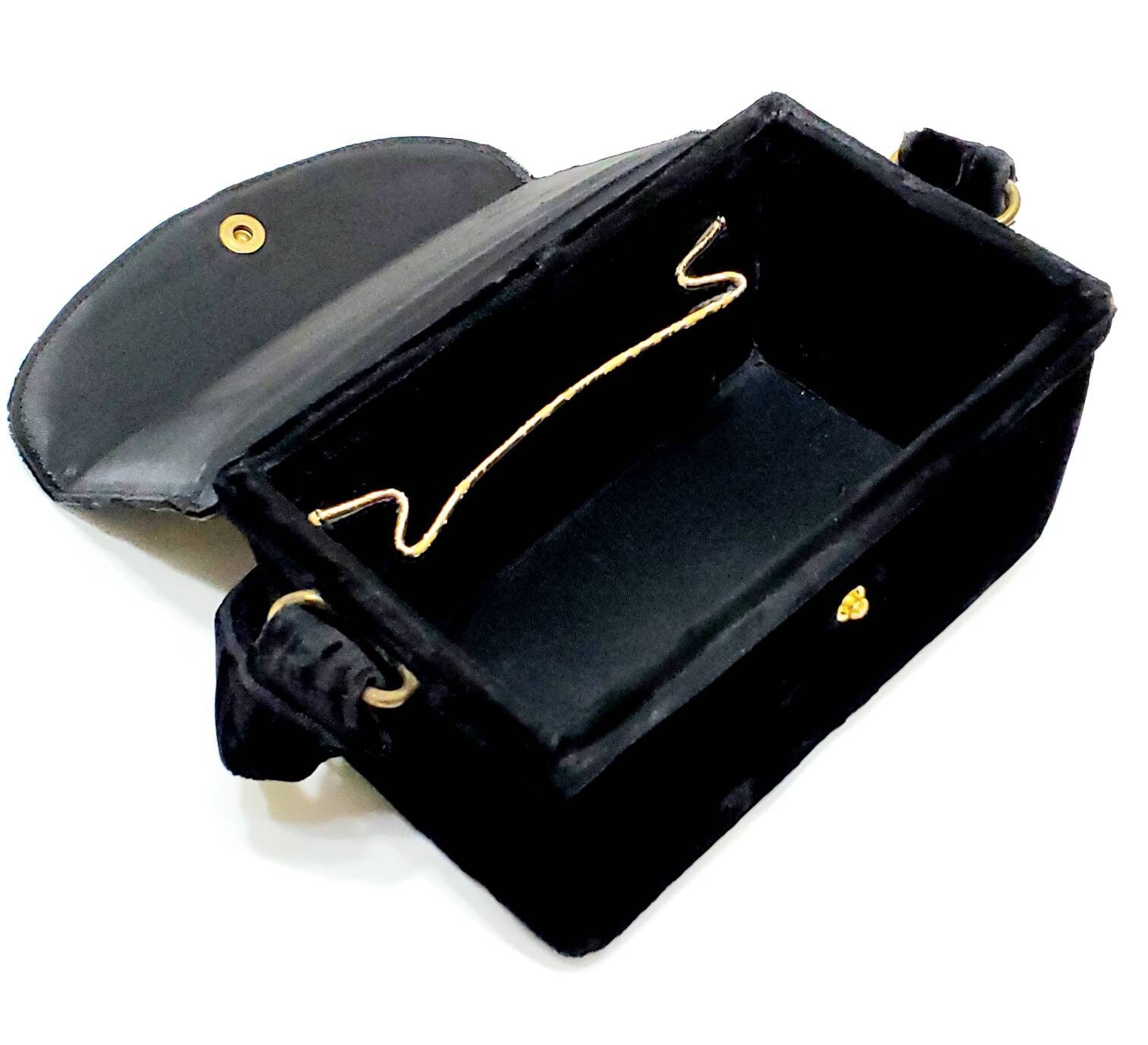 Vintage 50's Black Velvet Beaded Box Purse Midcentury Etsy