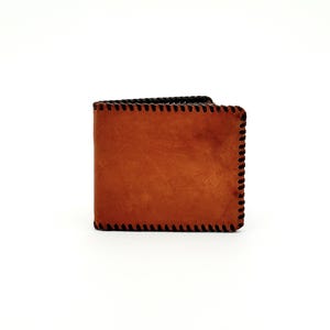 Cartera de cuero plegable vintage de los años 50 con bordes de cuero con cordones, estilo mediados de siglo