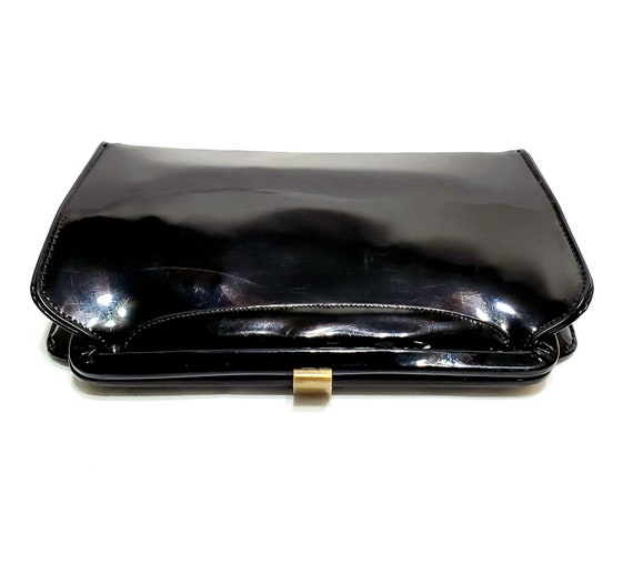 Vintage 60's Garay Black Patent Leather Clutch Or… - image 4