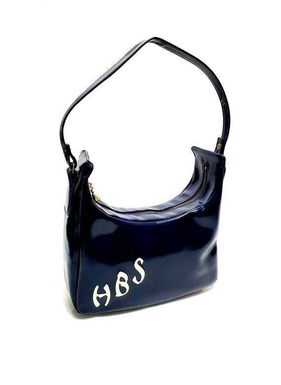 Vintage 60's-70's Shoulder Bag In Blue Vinyl With… - image 5