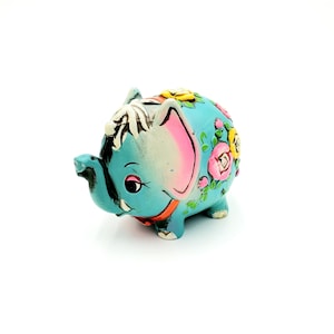 Vintage 60&#39;s Holiday Fair Chalkware Elephant Coin Bank