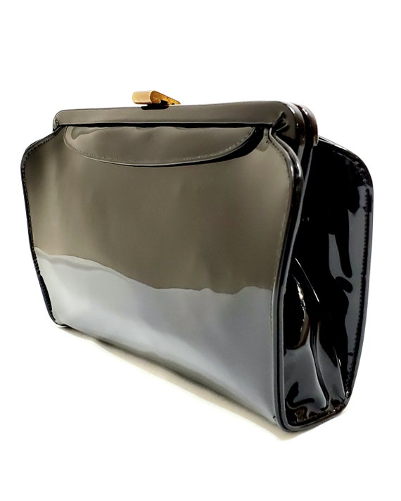 Vintage 60's Garay Black Patent Leather Clutch Or… - image 3