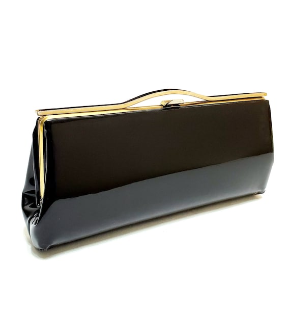 Vintage 50's-60's Black Patent Clutch Bag Mid-Cent