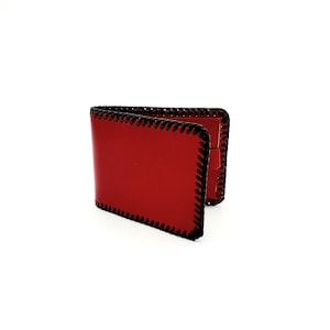 Cartera plegable vintage de piel auténtica roja de los años 60 y 70