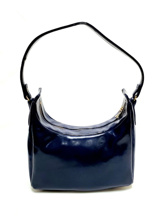 Vintage 60's-70's Shoulder Bag In Blue Vinyl With… - image 3