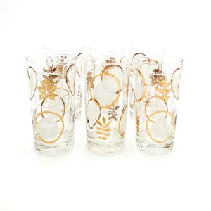 6 Vintage 50&#39;s-60&#39;s Gold Leaf Glass Tumblers Drinking Glasses