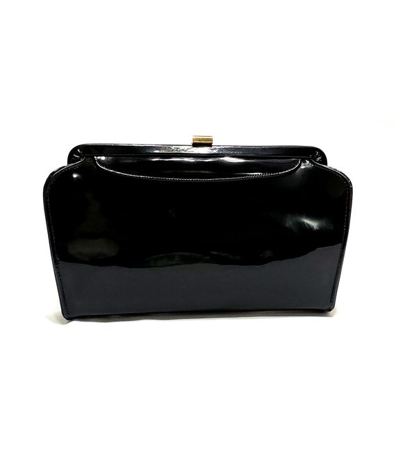 Vintage 60's Garay Black Patent Leather Clutch Or… - image 2