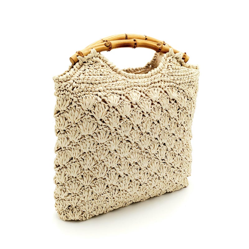 Faux Straw Bamboo Handle Tote Bag