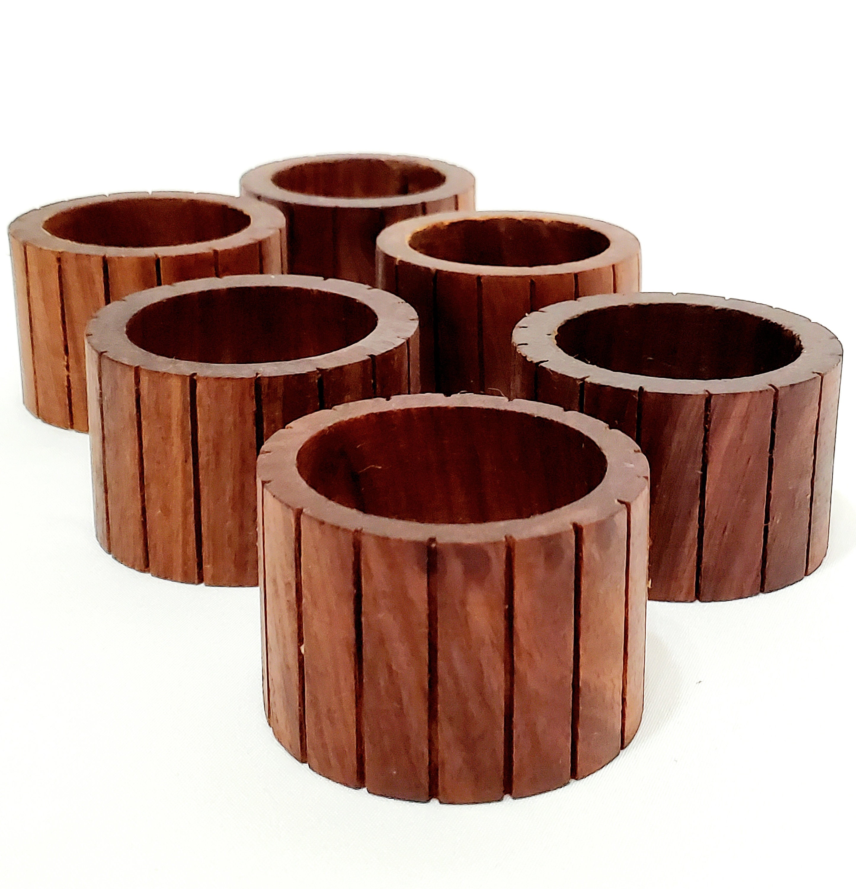 Mid 20th Century Teak Wood Napkin Rings, Set of 6 - Ruby Lane