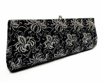 Vintage 50's-60's Black And Silver Fabric Clutch Mid-Century Evening Bag P & B USA Purse