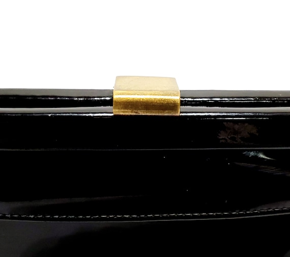 Vintage 60's Garay Black Patent Leather Clutch Or… - image 6