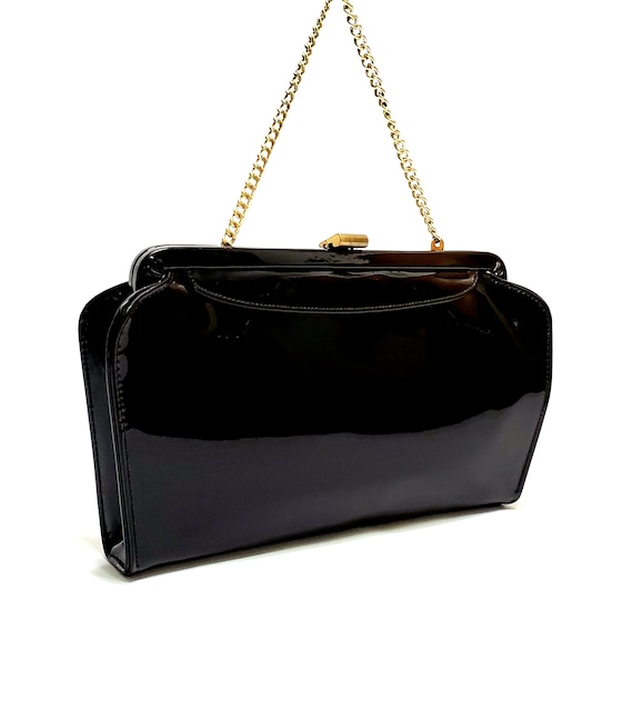 Vintage 60's Garay Black Patent Leather Clutch Or… - image 1